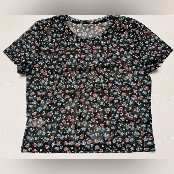 Aeropostale Floral Blouse Top Size Large Sheer Black with Multicolored Flowers - Picture 2 of 7